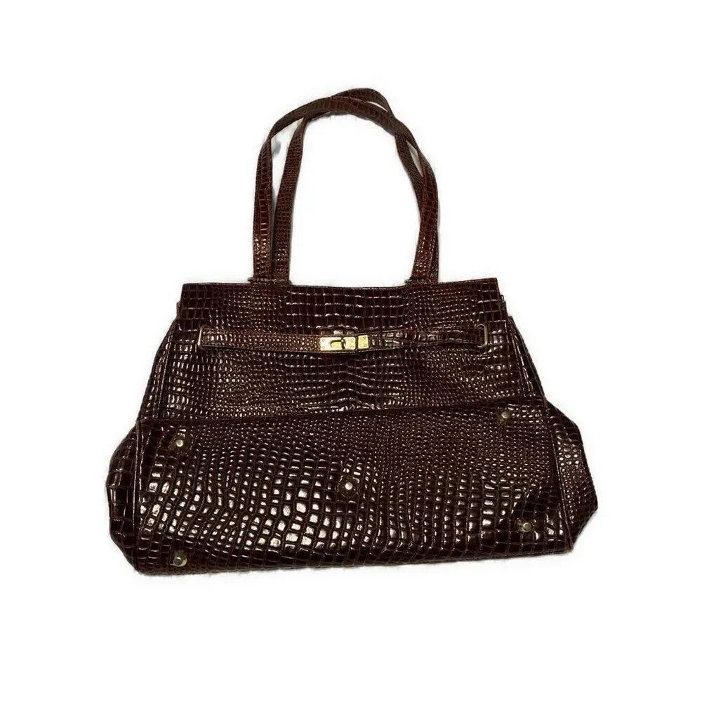 Charles Hubert Solid Brown Vegan Faux Alligator Shoulder Bag Large